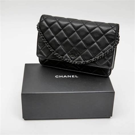 chanel wallet on chain black smooth leather